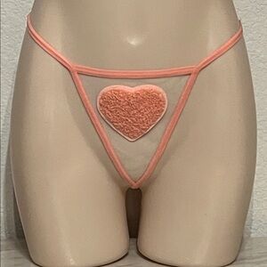 Elegant Pink Fuzzy Heart Thong Panty